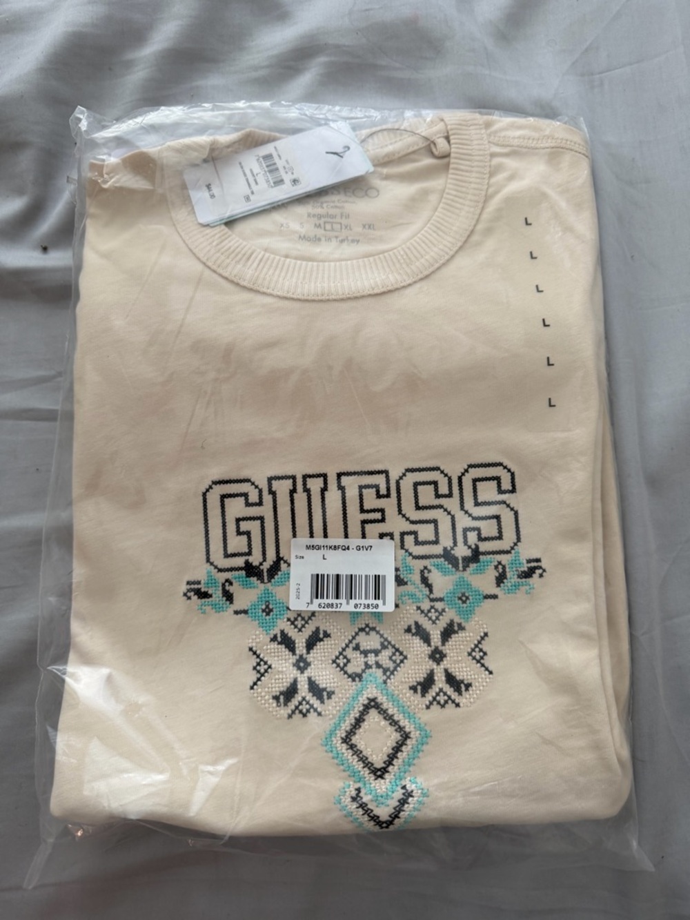 Guess Cream Graphic Tee with Black Print